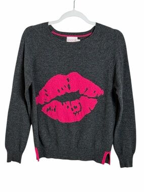 Brodie Cashmere Lips Sweater Gray and Hot Pink Size XS
